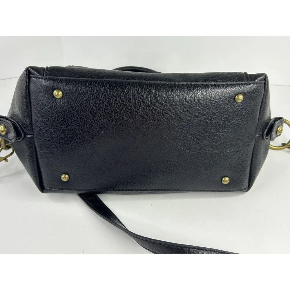 Frye And Co Womens Satchel Handbag Black Large Double Handles Crossbody Textured